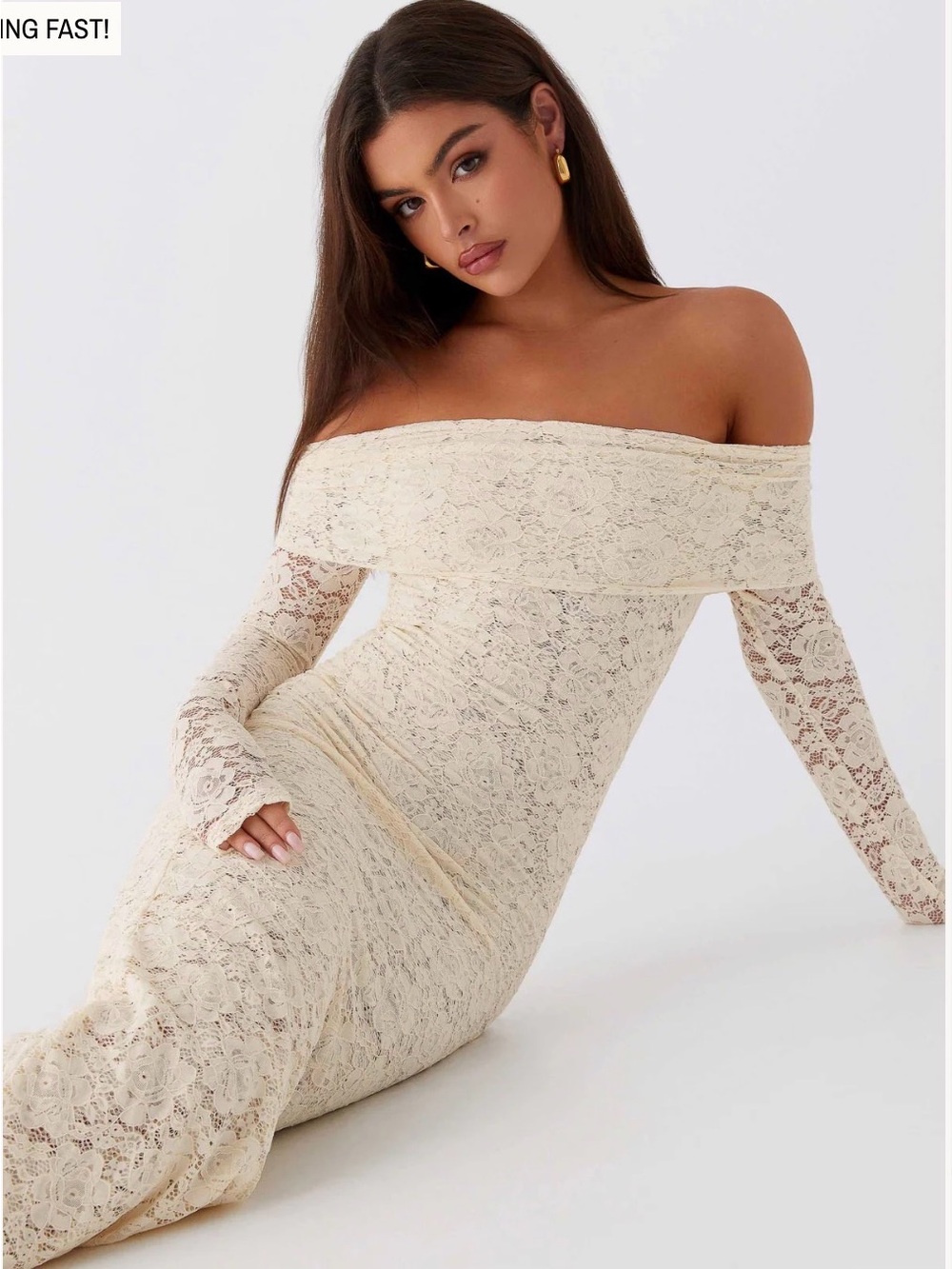 Peppermayo off the shoulder lace maxi dress